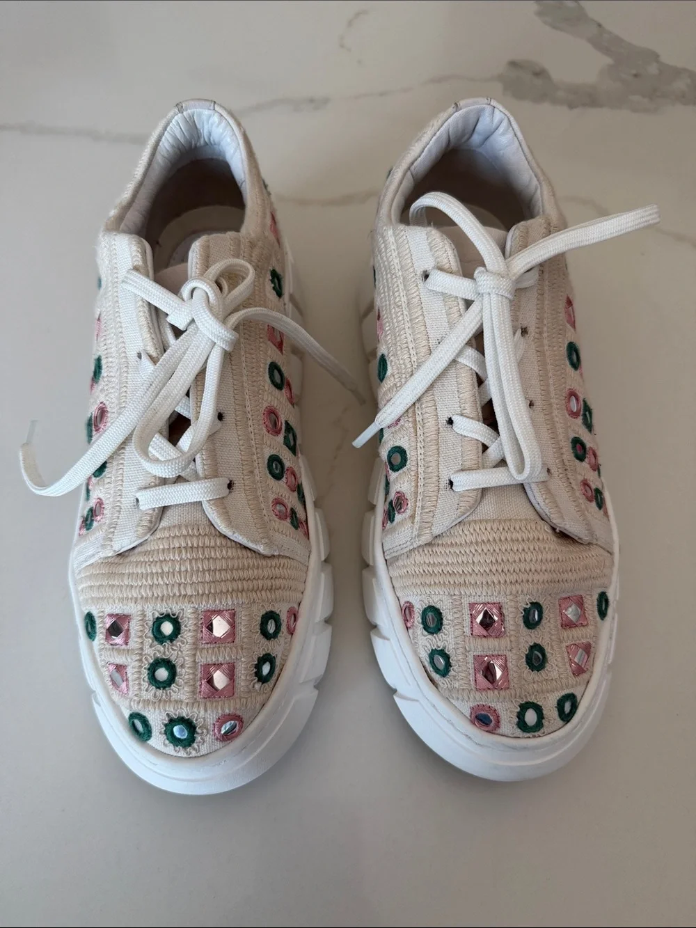 Free People Catch Me If You Can Mirror Combo Crochet Sneakers Size 38 US 8 Boho